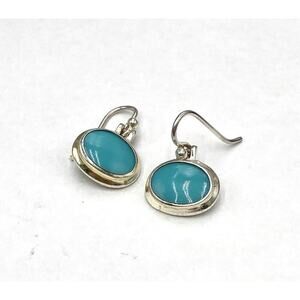 925 SU Earrings Sterling Silver Hook Drop Dangle Thailand Faux Turquoise Oval